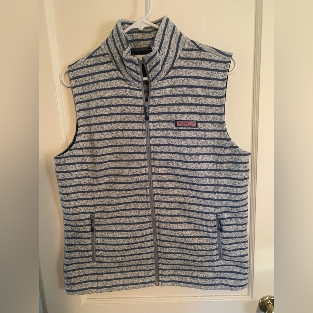 Vineyard Vines Women's Blue & Gray Striped Fleece Vest